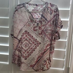 Maurices Boho Patchwork Blouse - Red and White